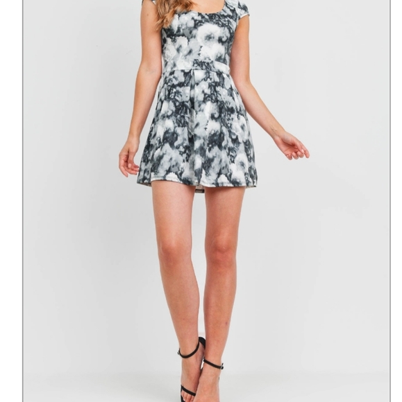 Gray Watercolor Floral Skater Mini Dress - Picture 3 of 8